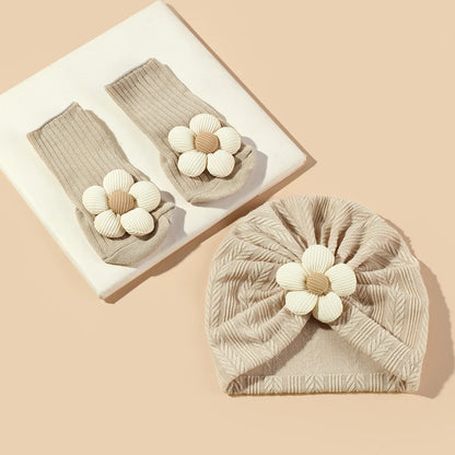 Baby Girls Flower hat Socks Set Cute Newborn Short Tube Sock+ Turban Hat Elastic Soft Infant Indian Caps 0-12M - Merit Sell