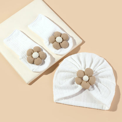 Baby Girls Flower hat Socks Set Cute Newborn Short Tube Sock+ Turban Hat Elastic Soft Infant Indian Caps 0-12M - Merit Sell