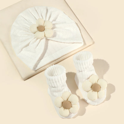 Baby Girls Flower hat Socks Set Cute Newborn Short Tube Sock+ Turban Hat Elastic Soft Infant Indian Caps 0-12M - Merit Sell