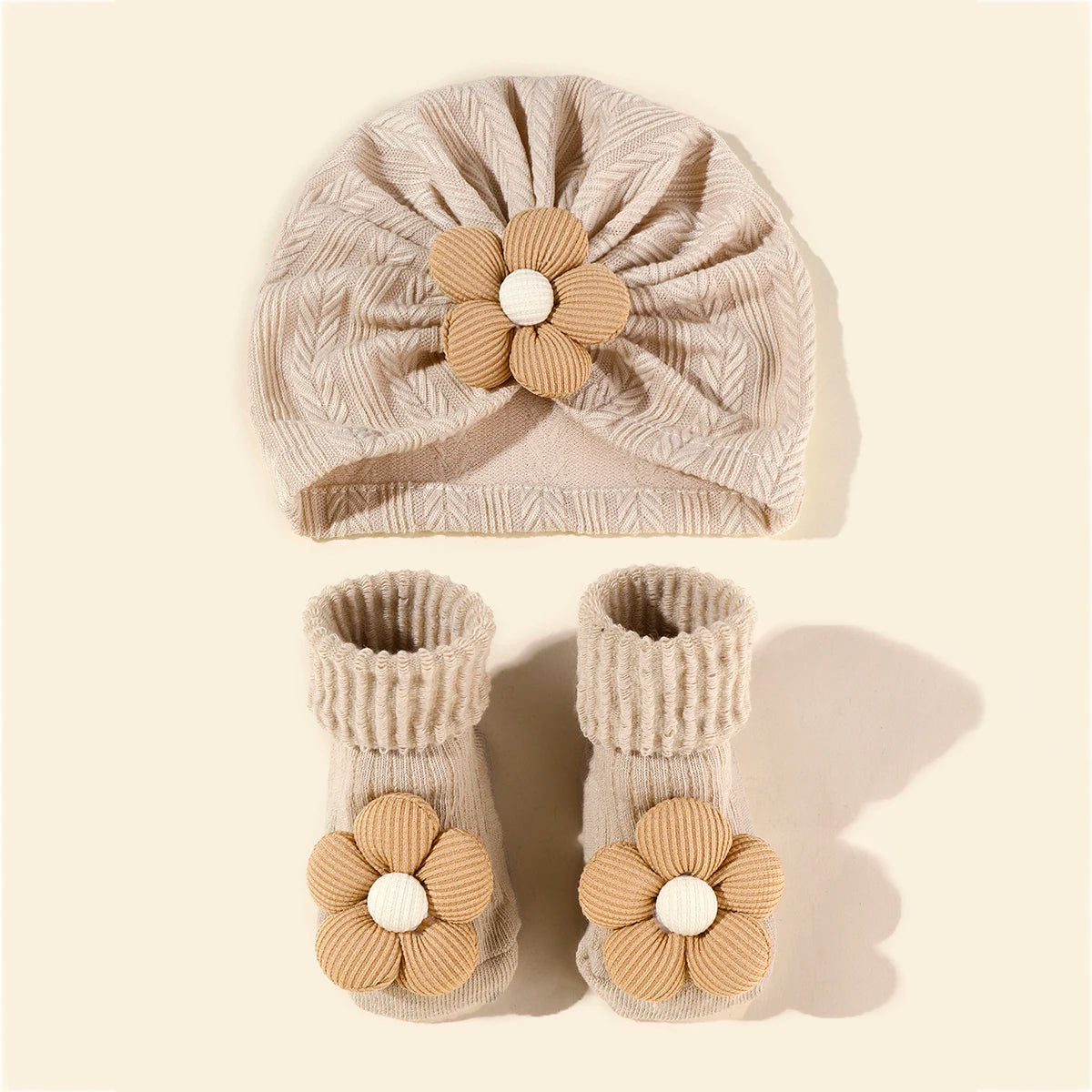 Baby Girls Flower hat Socks Set Cute Newborn Short Tube Sock+ Turban Hat Elastic Soft Infant Indian Caps 0-12M - Merit Sell