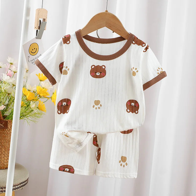 Baby Pajamas Sets Cotton Child Pajamas Toddler Summer Sleeveless Baby Nightwear Pyjamas Kids Cartoon Homewear Clothes - Merit Sell