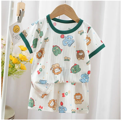 Baby Pajamas Sets Cotton Child Pajamas Toddler Summer Sleeveless Baby Nightwear Pyjamas Kids Cartoon Homewear Clothes - Merit Sell