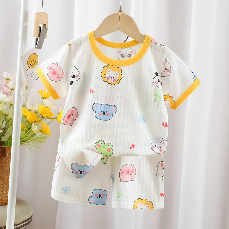 Baby Pajamas Sets Cotton Child Pajamas Toddler Summer Sleeveless Baby Nightwear Pyjamas Kids Cartoon Homewear Clothes - Merit Sell
