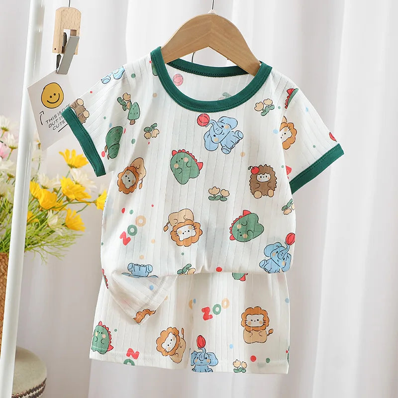 Baby Pajamas Sets Cotton Child Pajamas Toddler Summer Sleeveless Baby Nightwear Pyjamas Kids Cartoon Homewear Clothes - Merit Sell