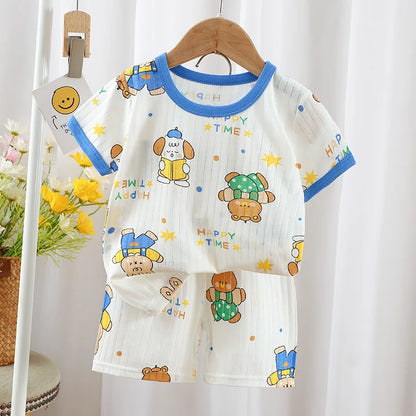 Baby Pajamas Sets Cotton Child Pajamas Toddler Summer Sleeveless Baby Nightwear Pyjamas Kids Cartoon Homewear Clothes - Merit Sell