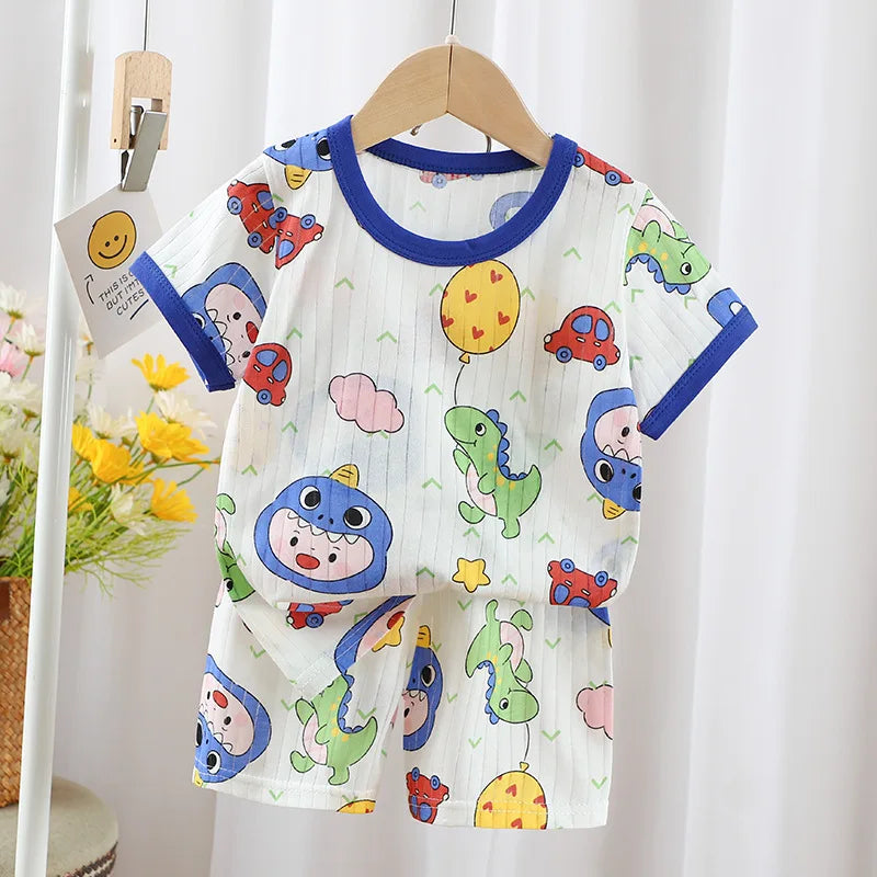 Baby Pajamas Sets Cotton Child Pajamas Toddler Summer Sleeveless Baby Nightwear Pyjamas Kids Cartoon Homewear Clothes - Merit Sell