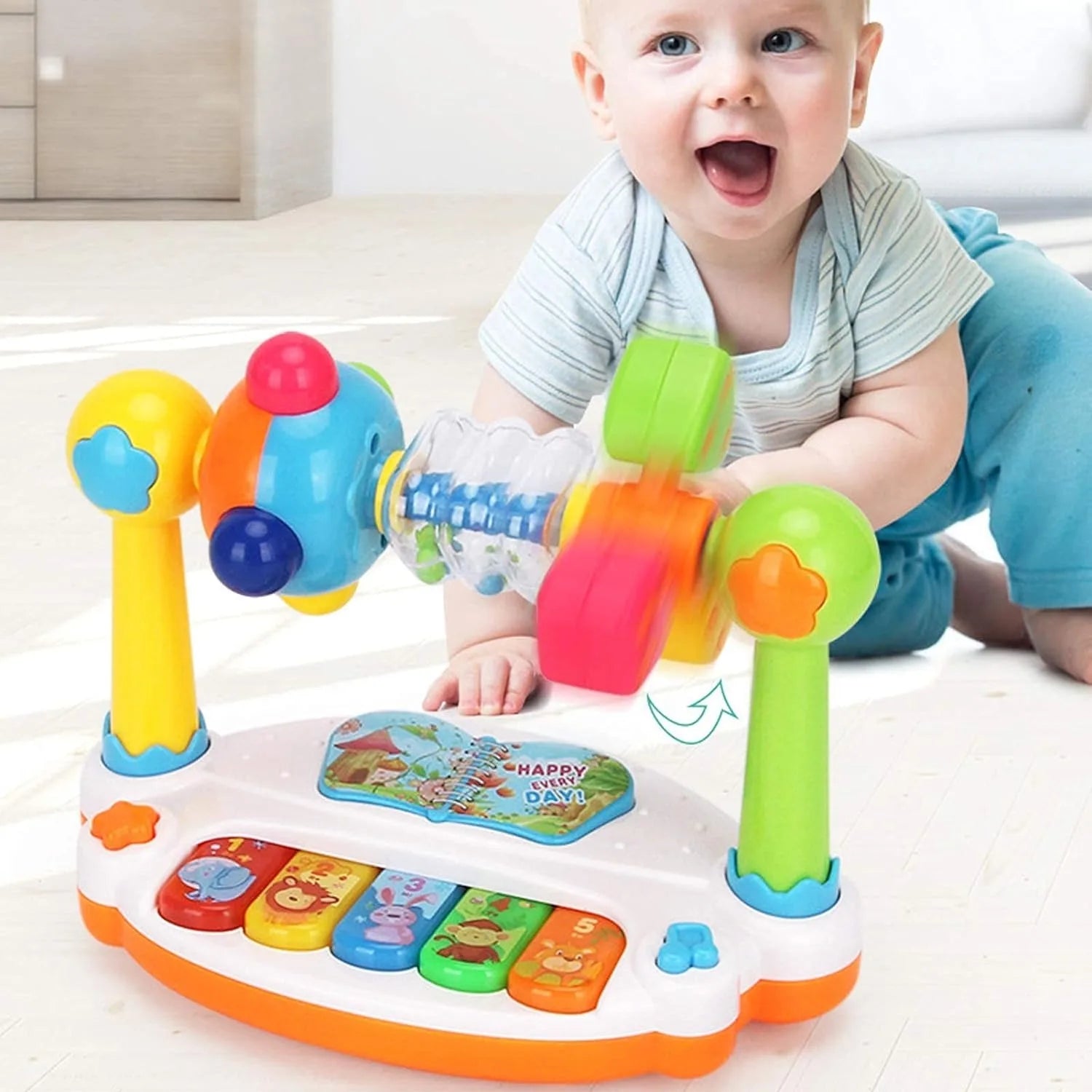 Baby Piano Toys Kids Rotating Music Piano Keyboard with Light Sound, Musical Toys for Toddlers, Early Educational Music Toy - Merit Sell