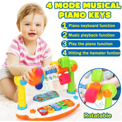 Baby Piano Toys Kids Rotating Music Piano Keyboard with Light Sound, Musical Toys for Toddlers, Early Educational Music Toy - Merit Sell