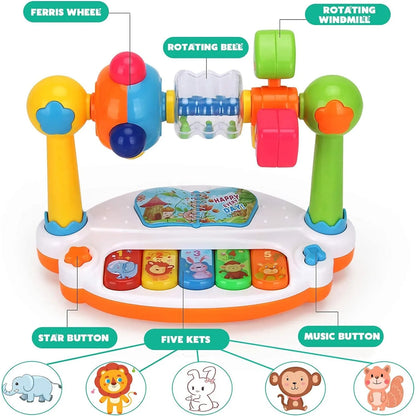 Baby Piano Toys Kids Rotating Music Piano Keyboard with Light Sound, Musical Toys for Toddlers, Early Educational Music Toy - Merit Sell