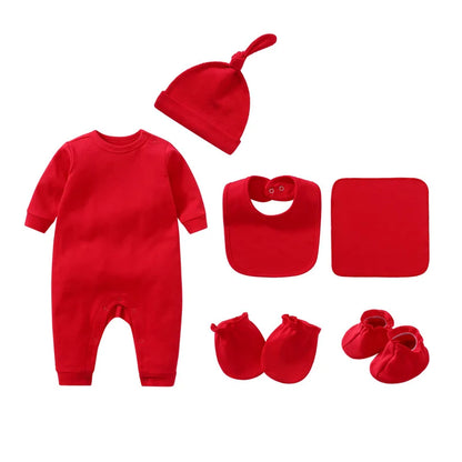 Baby Rompers+hats+bibs+socks 5pcs Cotton Newborn Baby Clothes Summer Solid Baby Girl Clothing Sets 0-2 Year Bebe Jumpsuit - Merit Sell