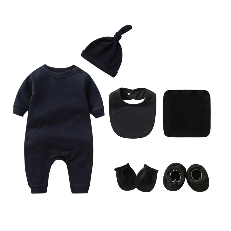 Baby Rompers+hats+bibs+socks 5pcs Cotton Newborn Baby Clothes Summer Solid Baby Girl Clothing Sets 0-2 Year Bebe Jumpsuit - Merit Sell