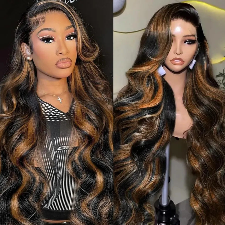 Balayage Brown Highlight 13x6 Hd Lace Frontal Wig Human Hair 30 Inch Pre Plucked Pre Cut Pre 220% Density 1b30 Human Hair Wigs - Merit Sell