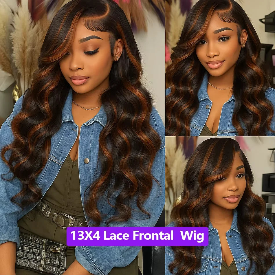 Balayage Brown Highlight 13x6 Hd Lace Frontal Wig Human Hair 30 Inch Pre Plucked Pre Cut Pre 220% Density 1b30 Human Hair Wigs - Merit Sell