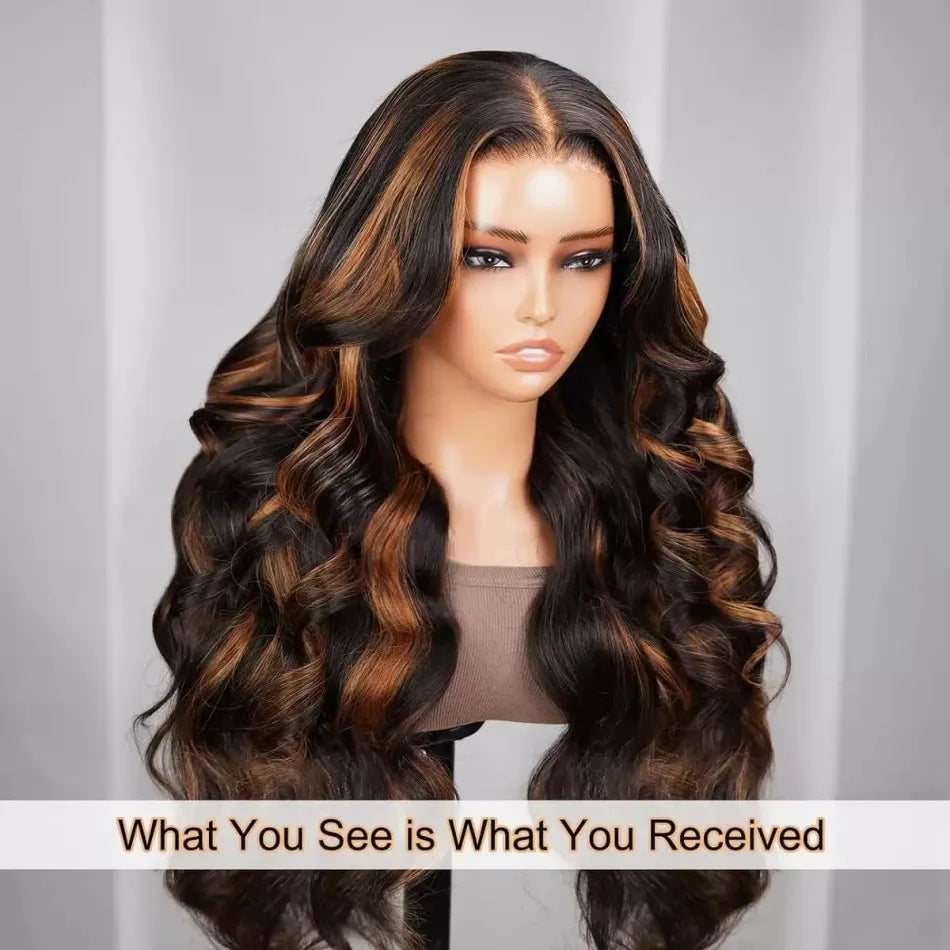 Balayage Brown Highlight 13x6 Hd Lace Frontal Wig Human Hair 30 Inch Pre Plucked Pre Cut Pre 220% Density 1b30 Human Hair Wigs - Merit Sell