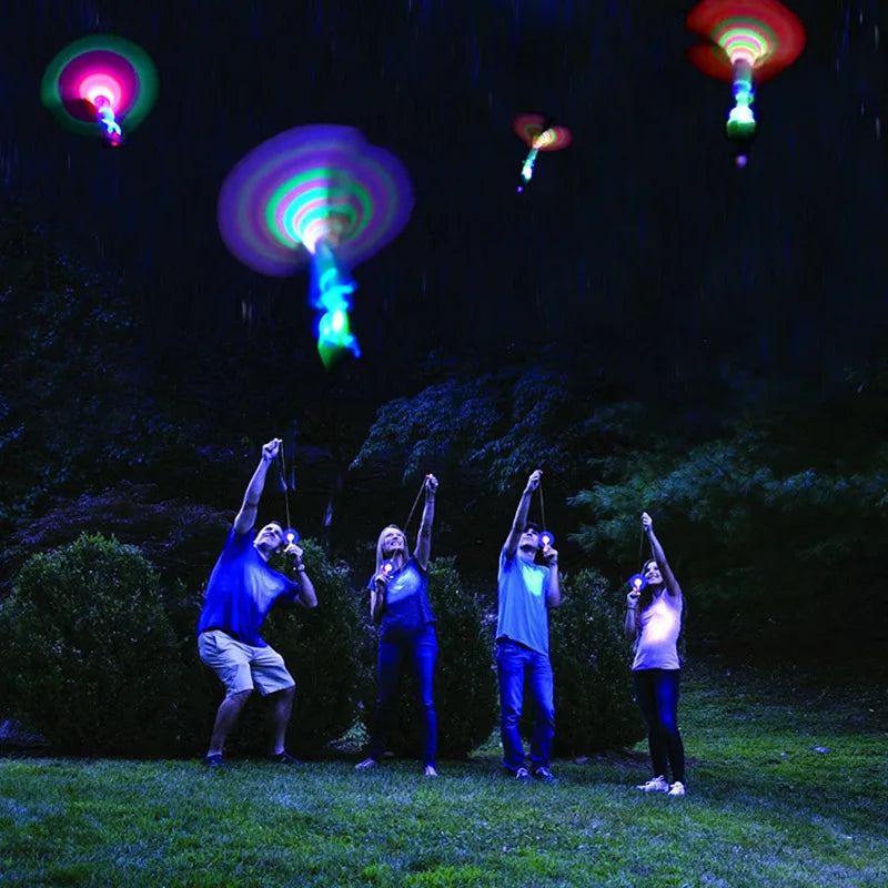 Bamboo Dragonfly with Light Shooting Rocket Flying Parachute Sky UFO Outdoor Night Game Toy for Kid Children - Merit Sell