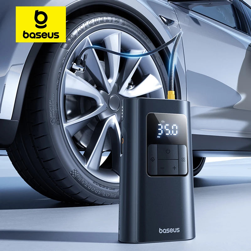 Baseus 2 in 1 Car Air Pump Wired/Wireless Car Air Compressor Dethable Flashlight 6000mAh Power Bank Portable Tire Inflator Pump - Merit Sell
