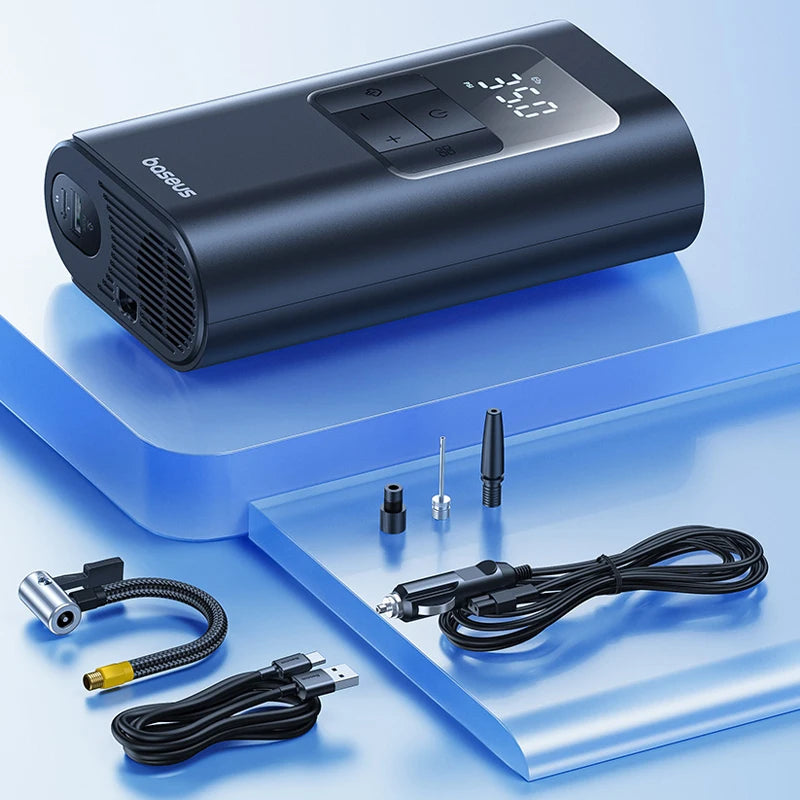 Baseus 2 in 1 Car Air Pump Wired/Wireless Car Air Compressor Dethable Flashlight 6000mAh Power Bank Portable Tire Inflator Pump - Merit Sell