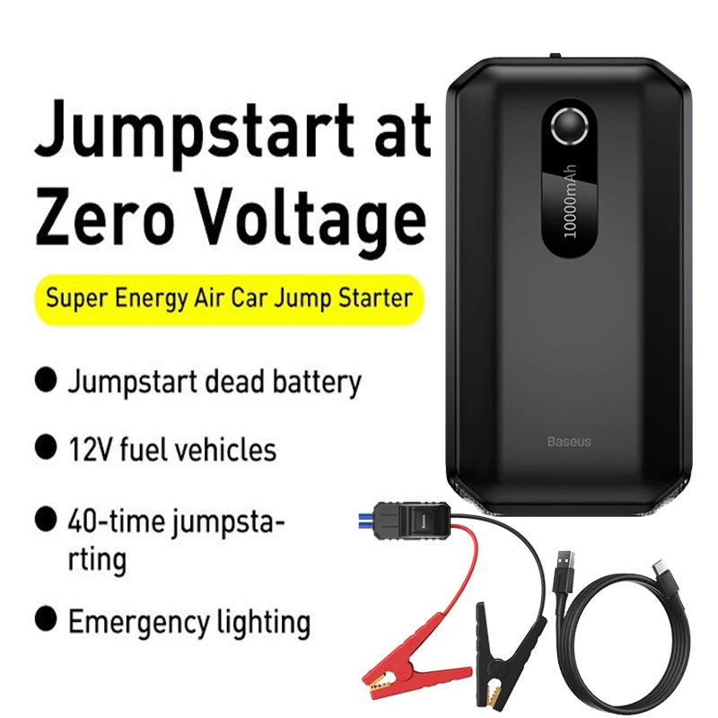 Baseus Car Jump Starter Starting Device 1000A Jumpstarter Auto Buster Emergency Booster 12V Car Jump Start Power Bank 10000mAh - Merit Sell