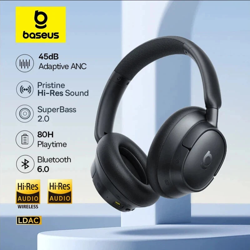 Baseus EH10 NC ANC Wireless Headphones 45dB Adaptive Hybrid Noise Cancelling Headsets Hi-Res LDAC Headphone Bluetooth 6.0 80Hrs - Merit Sell