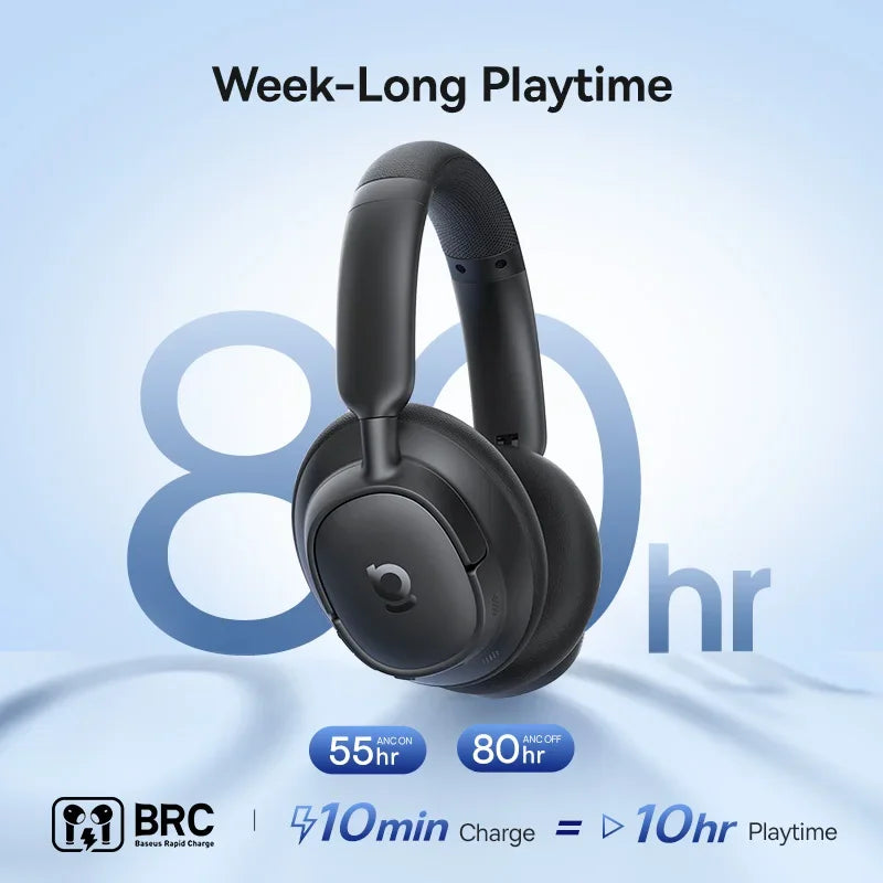 Baseus EH10 NC ANC Wireless Headphones 45dB Adaptive Hybrid Noise Cancelling Headsets Hi-Res LDAC Headphone Bluetooth 6.0 80Hrs - Merit Sell
