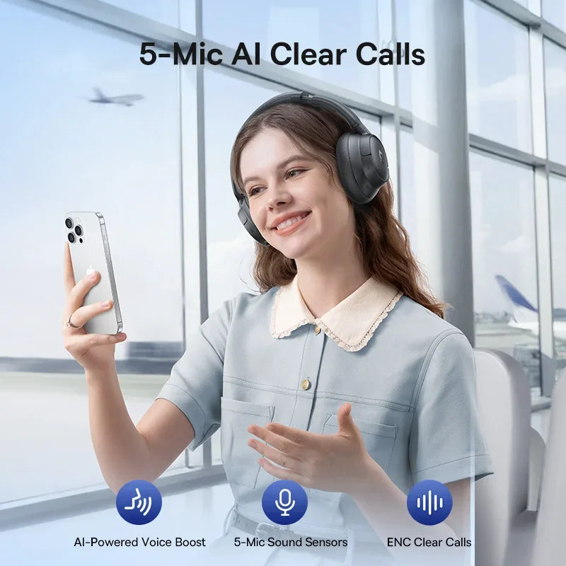 Baseus EH10 NC ANC Wireless Headphones 45dB Adaptive Hybrid Noise Cancelling Headsets Hi-Res LDAC Headphone Bluetooth 6.0 80Hrs - Merit Sell