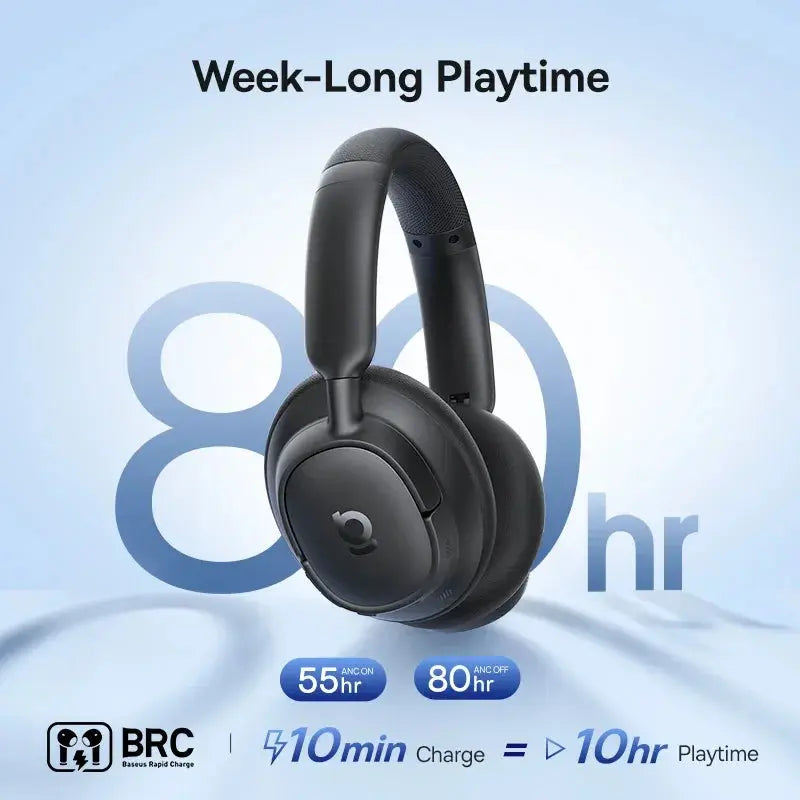 Baseus EH10 NC ANC Wireless Headphones 45dB Adaptive Hybrid Noise Cancelling Headsets Hi-Res LDAC Headphone Bluetooth 6.0 80Hrs - Merit Sell