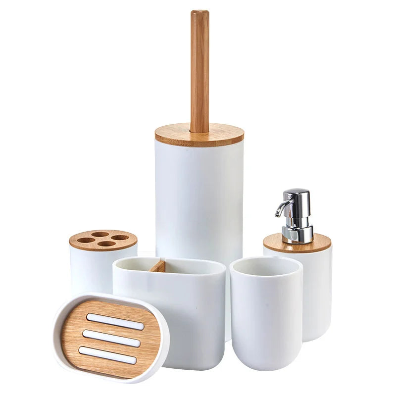 Bathroom Accessories Set Soap Dispenser Bottle Dish Washroom Toothbrush Holder Cup Suit Lotion Rack Toilet Brush Garbage Can - Merit Sell