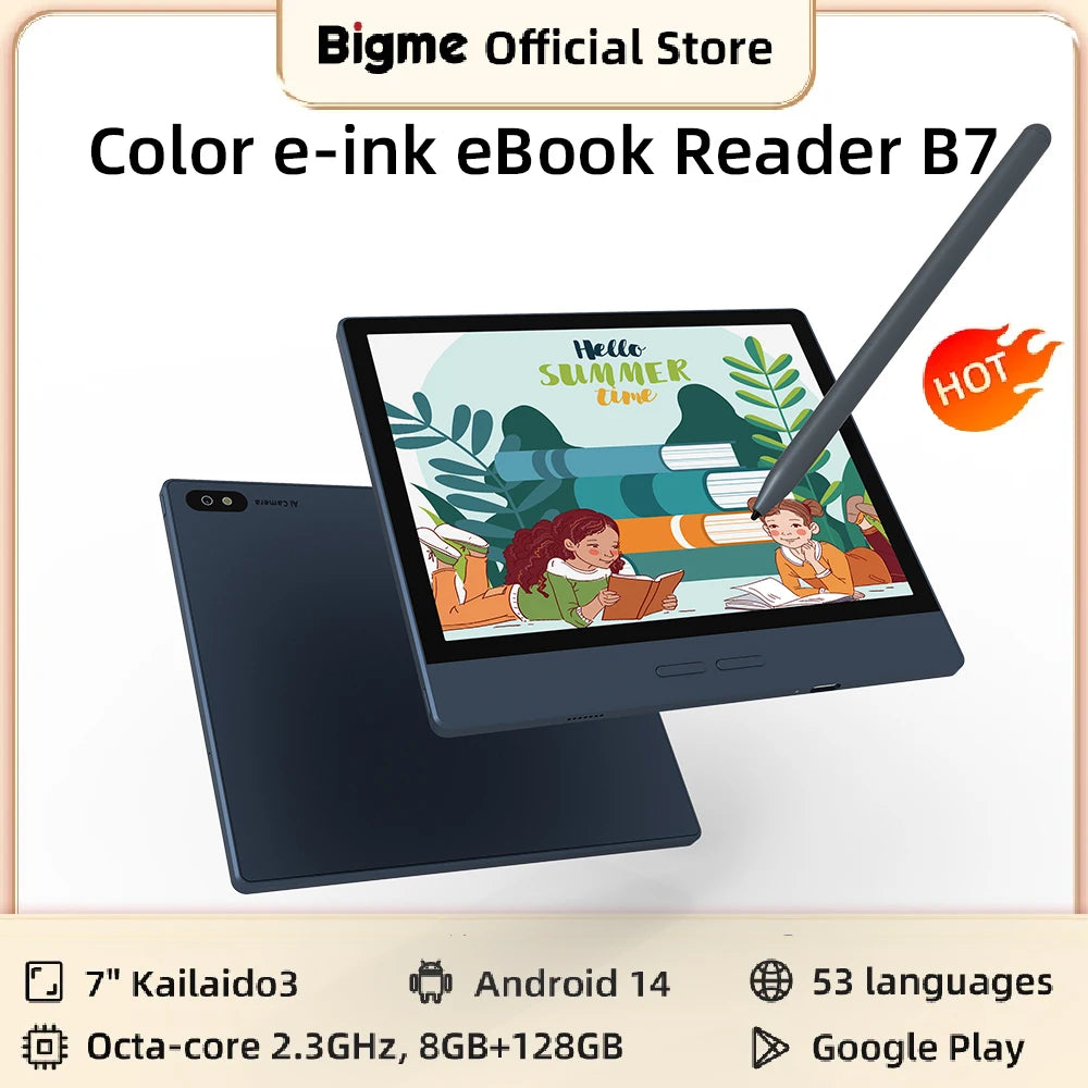 Bigme 7'' electronic book B7, color e-ink ebook reader, 300PPI, 8GB+128GB, Android14 open system, ereader tablet with 4G calling - Merit Sell