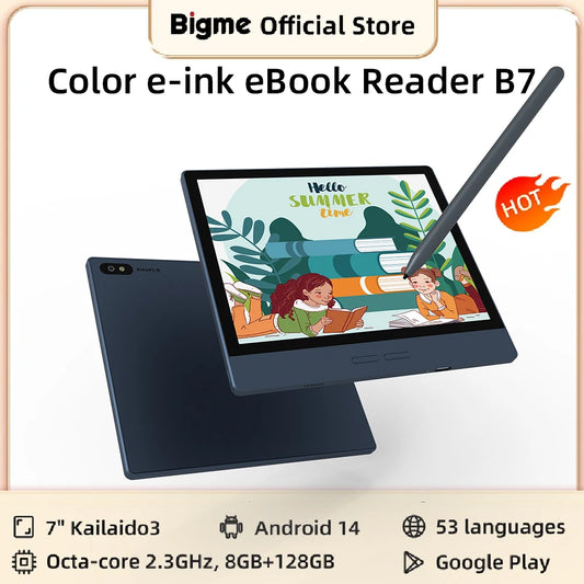 Bigme 7'' electronic book B7, color e-ink ebook reader, 300PPI, 8GB+128GB, Android14 open system, ereader tablet with 4G calling - Merit Sell