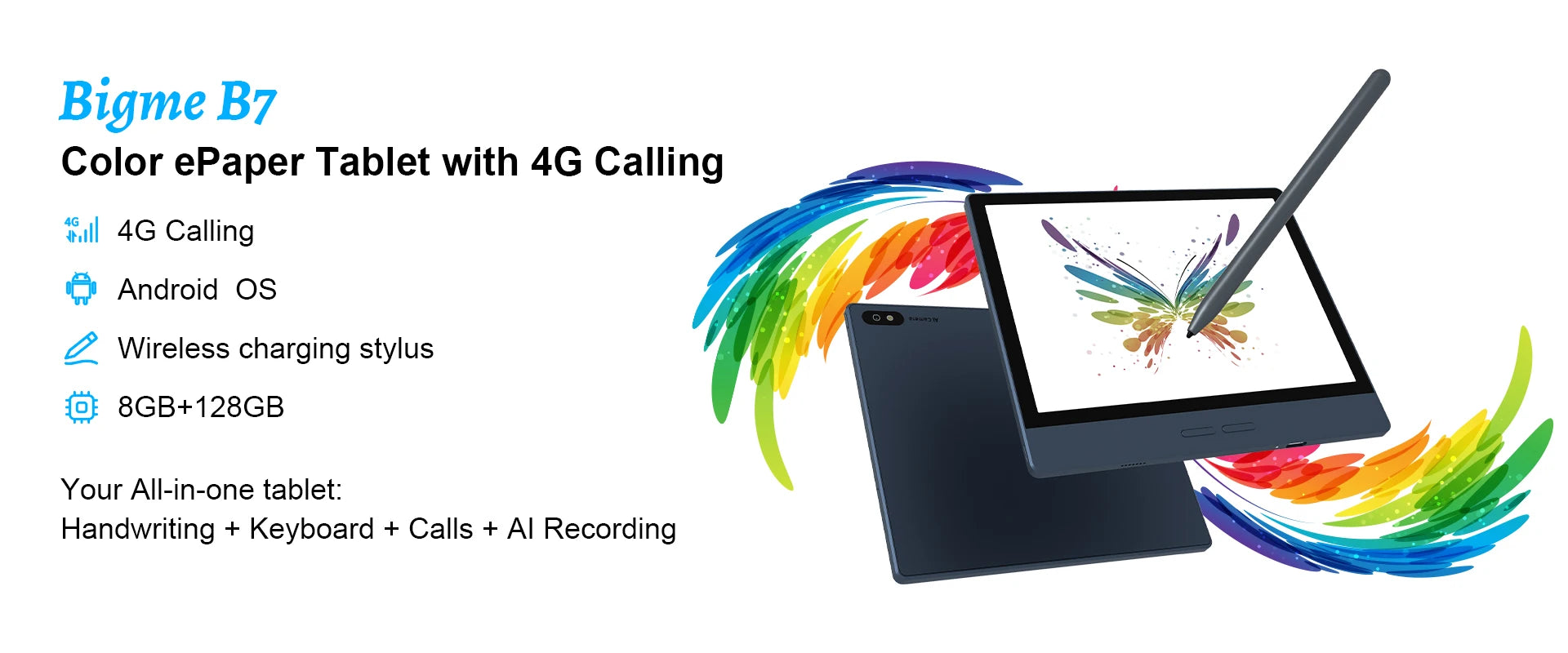 Bigme 7'' electronic book B7, color e-ink ebook reader, 300PPI, 8GB+128GB, Android14 open system, ereader tablet with 4G calling - Merit Sell