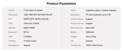 Bigme 7'' electronic book B7, color e-ink ebook reader, 300PPI, 8GB+128GB, Android14 open system, ereader tablet with 4G calling - Merit Sell