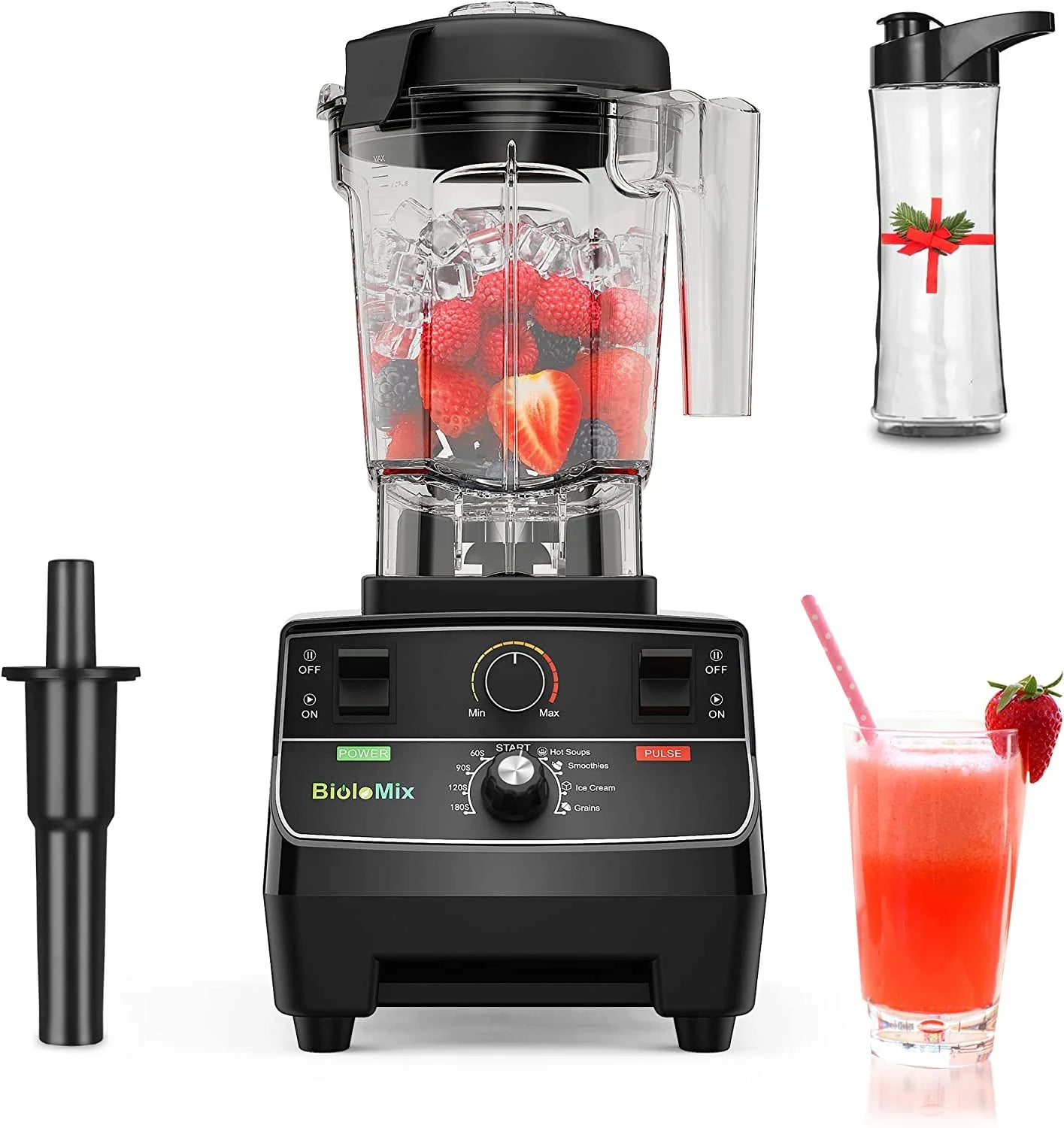 BioloMix 2200W Professional Smart Timer Pre-programed Blender, 2L round jar, Mixer Juicer Food Processor Ice Smoothies Crusher - Merit Sell