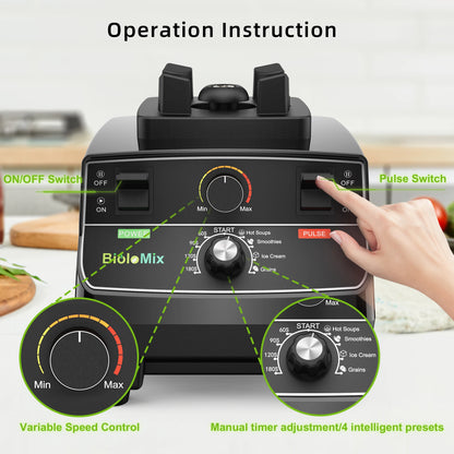 BioloMix 2200W Professional Smart Timer Pre-programed Blender, 2L round jar, Mixer Juicer Food Processor Ice Smoothies Crusher - Merit Sell