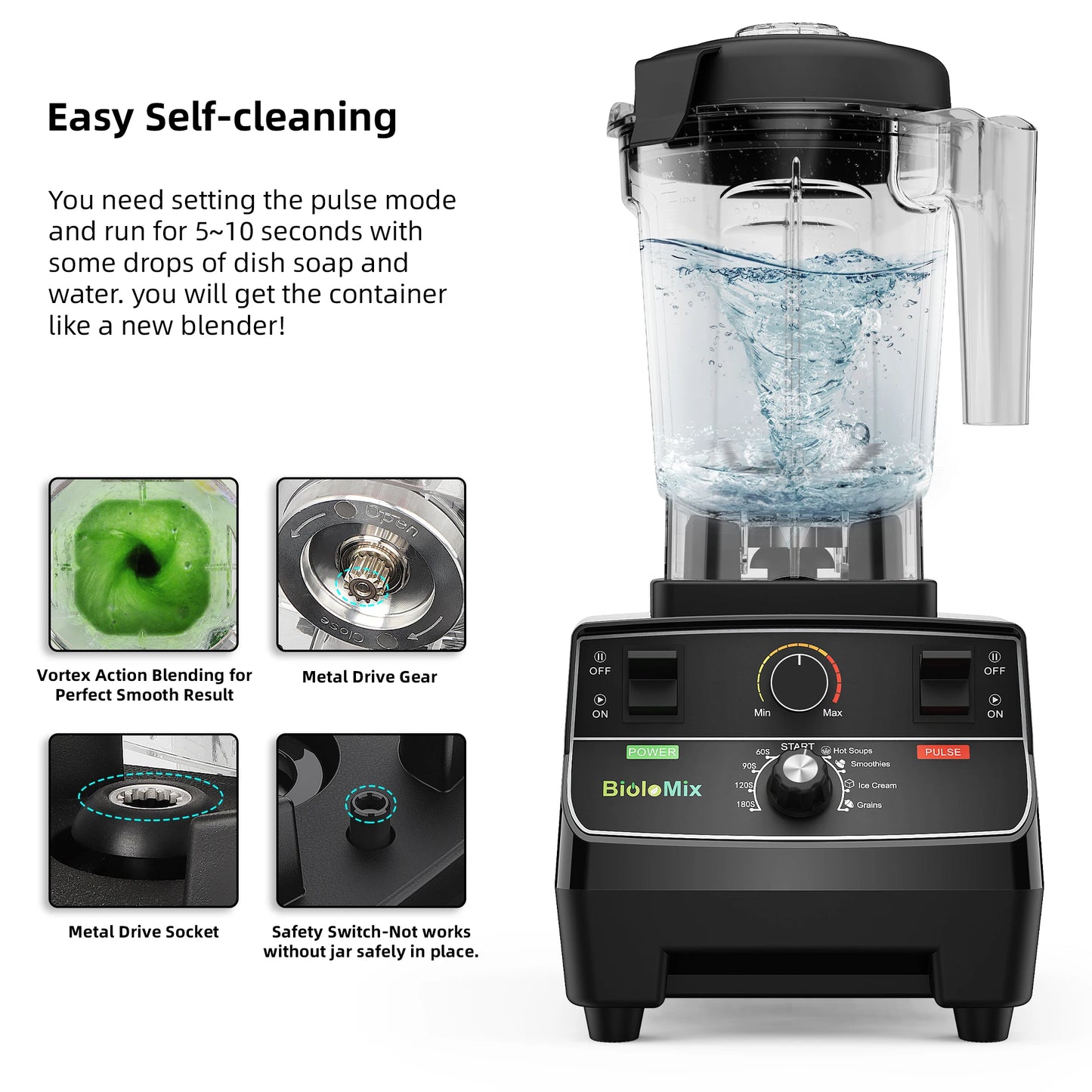 BioloMix 2200W Professional Smart Timer Pre-programed Blender, 2L round jar, Mixer Juicer Food Processor Ice Smoothies Crusher - Merit Sell