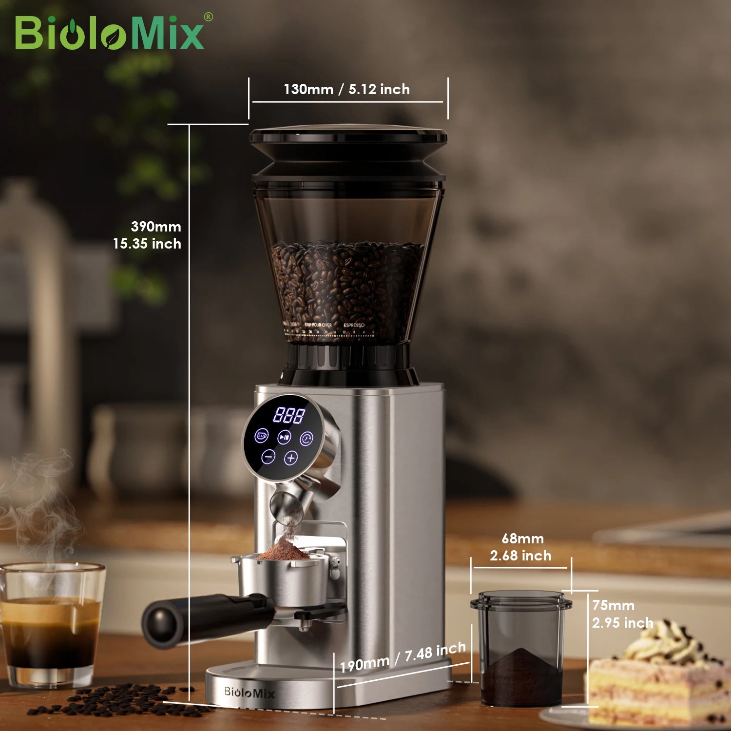 BioloMix Electric Conical Burr Coffee Grinder with Removable Holder,with 48 Grind Settings Adjustable,for Espresso Coffee - Merit Sell