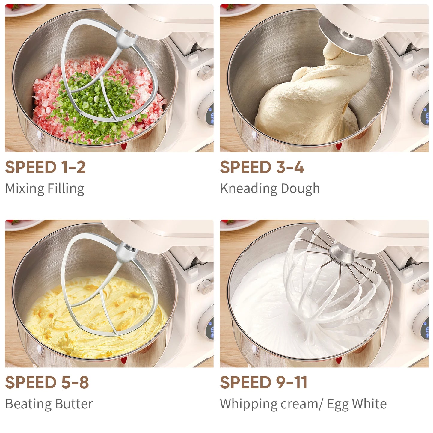 BioloMix Kitchen Food Stand Mixer, 1200W 11-Speeds DC Motor, Digital OLED Screen, Electric Food Mixer with Dough Hook, Whisk - Merit Sell