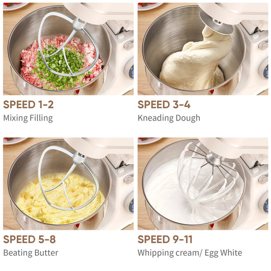 BioloMix Kitchen Food Stand Mixer, 1200W 11-Speeds DC Motor, Digital OLED Screen, Electric Food Mixer with Dough Hook, Whisk - Merit Sell