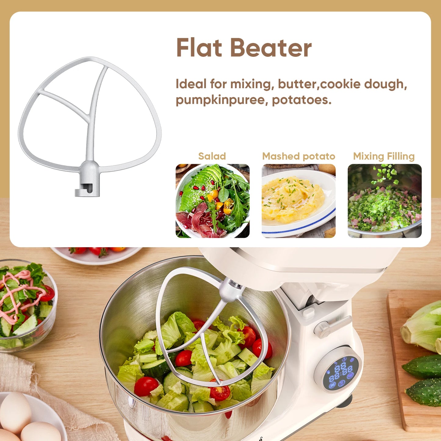 BioloMix Kitchen Food Stand Mixer, 1200W 11-Speeds DC Motor, Digital OLED Screen, Electric Food Mixer with Dough Hook, Whisk - Merit Sell