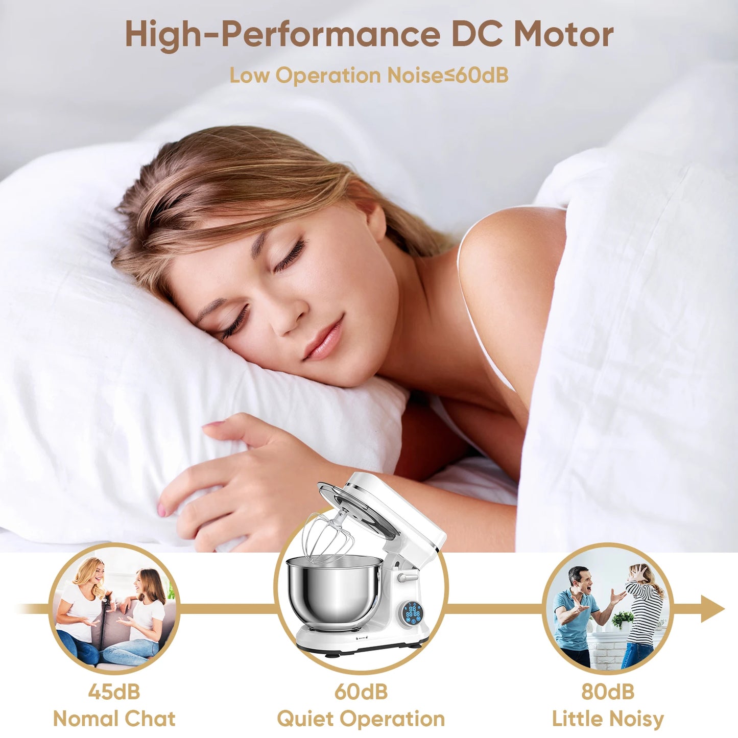 BioloMix Kitchen Food Stand Mixer, 1200W 11-Speeds DC Motor, Digital OLED Screen, Electric Food Mixer with Dough Hook, Whisk - Merit Sell