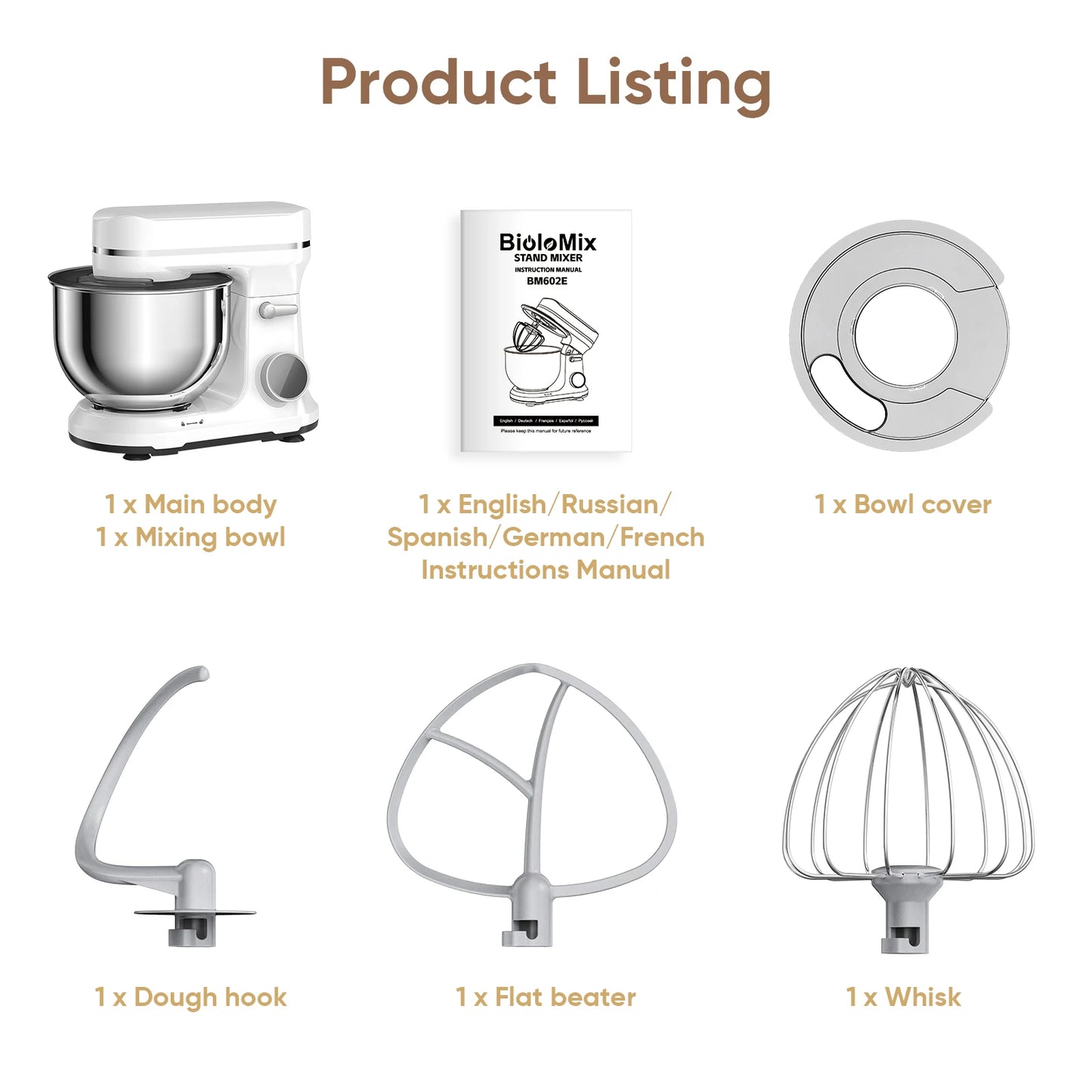 BioloMix Kitchen Food Stand Mixer, 1200W 11-Speeds DC Motor, Digital OLED Screen, Electric Food Mixer with Dough Hook, Whisk - Merit Sell