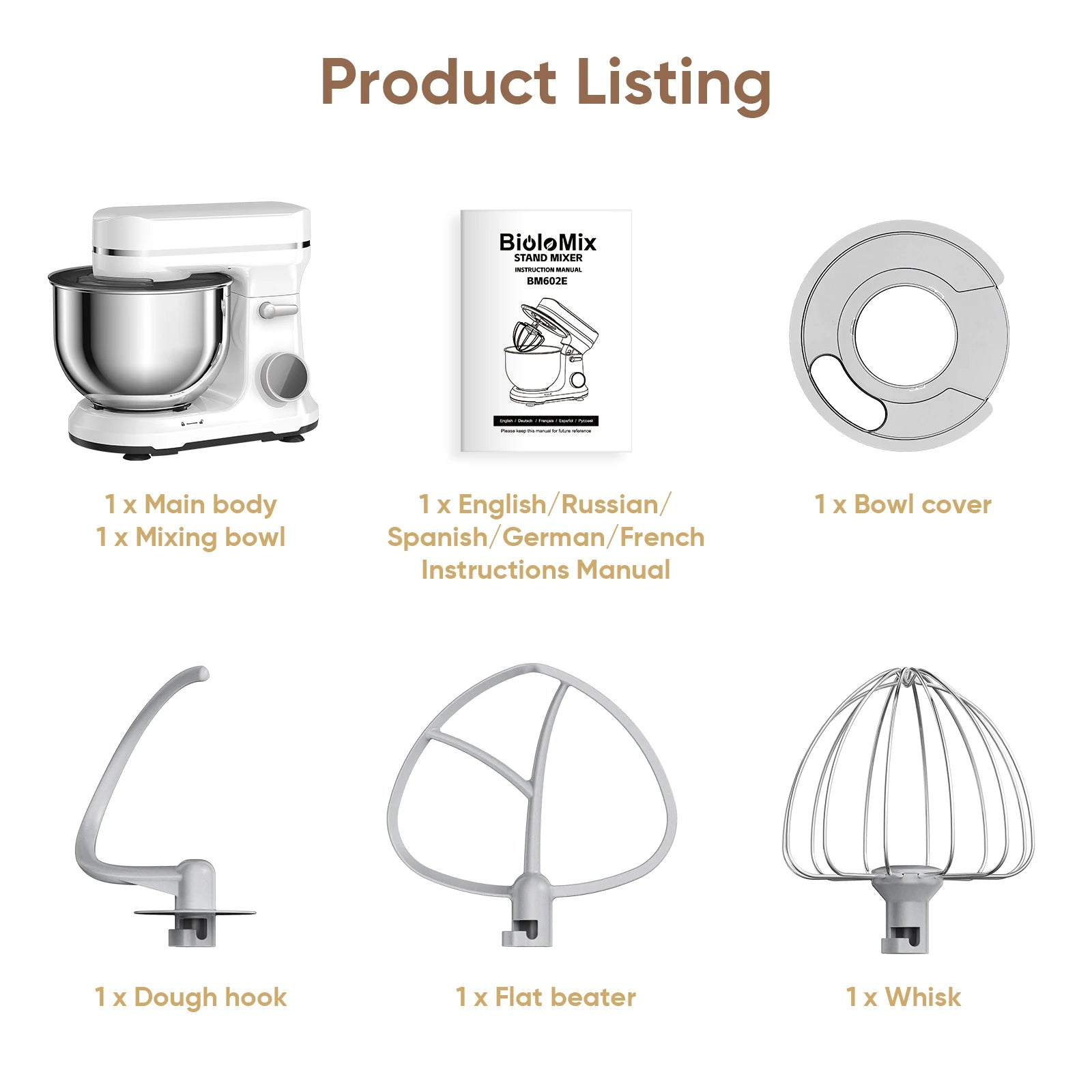 BioloMix Kitchen Food Stand Mixer, 1200W 11-Speeds DC Motor, Digital OLED Screen, Electric Food Mixer with Dough Hook, Whisk - Merit Sell