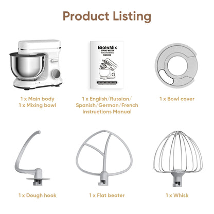 BioloMix Kitchen Food Stand Mixer, 1200W 11-Speeds DC Motor, Digital OLED Screen, Electric Food Mixer with Dough Hook, Whisk - Merit Sell