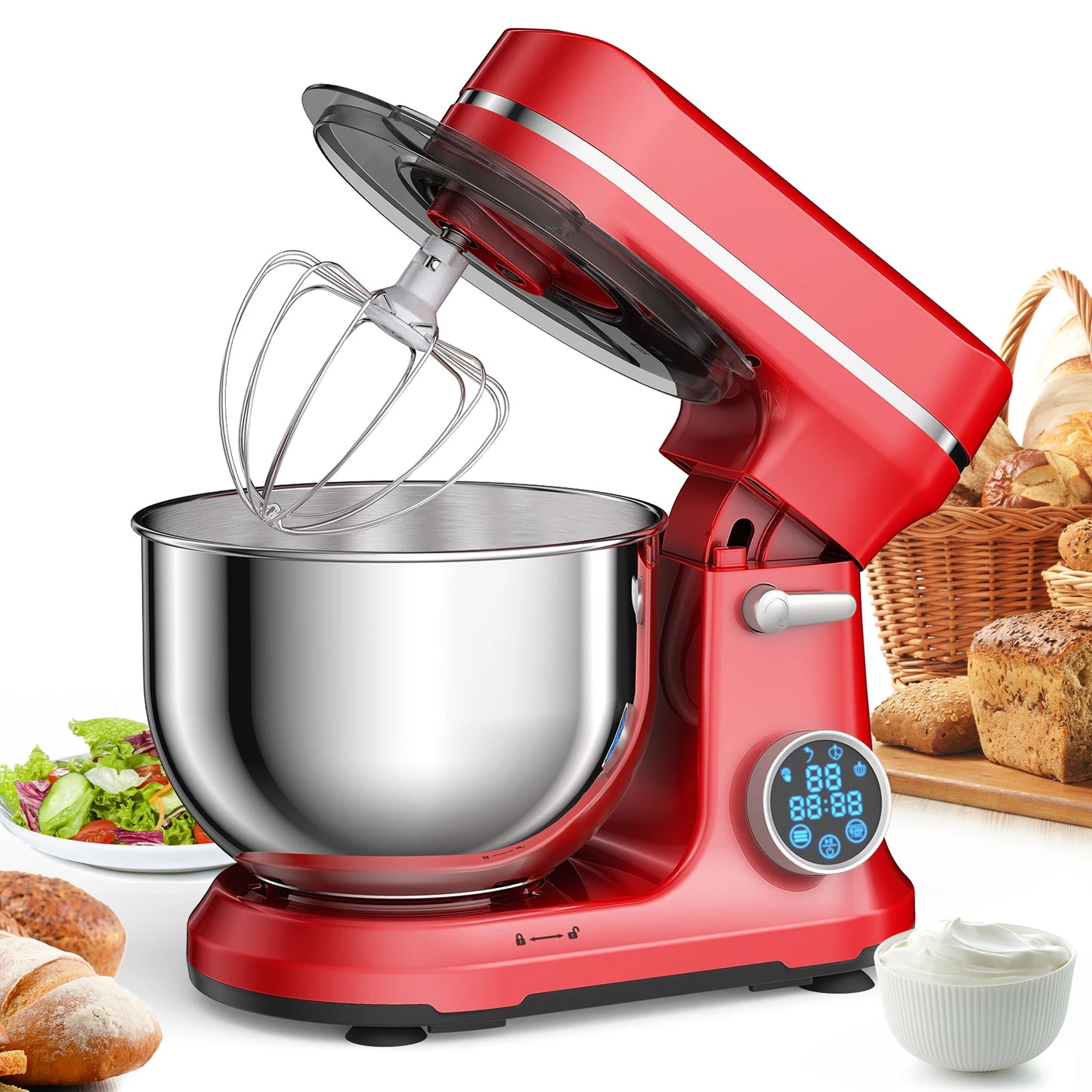 BioloMix Kitchen Food Stand Mixer, 1200W 11-Speeds DC Motor, Digital OLED Screen, Electric Food Mixer with Dough Hook, Whisk - Merit Sell