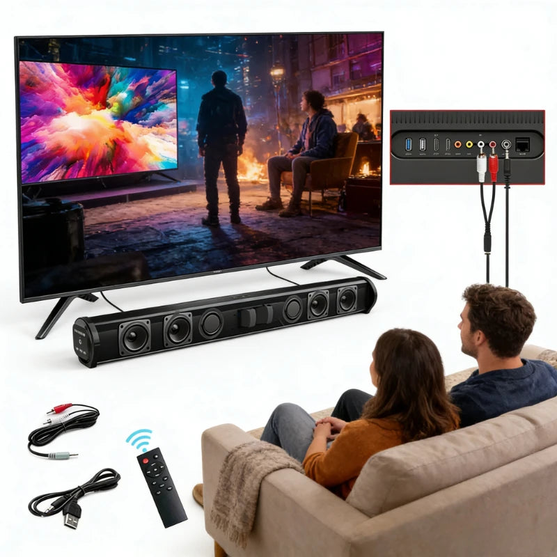 Bluetooth 5.3 Sound Bar Speaker Wired Wireless Surround Stereo Home Theater Audio with Subwoofer FM Radio RCA AUX TF Support - Merit Sell