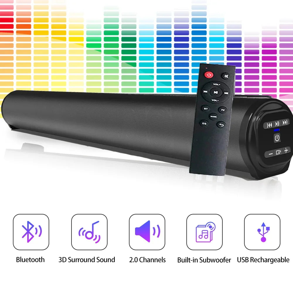 Bluetooth 5.3 Sound Bar Speaker Wired Wireless Surround Stereo Home Theater Audio with Subwoofer FM Radio RCA AUX TF Support - Merit Sell