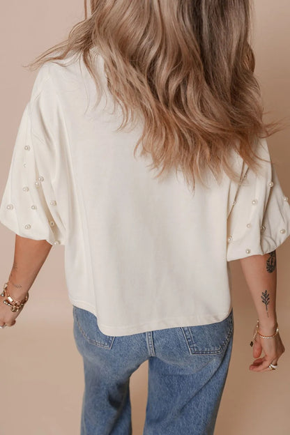Bowknot Graphic Pearl Puff Half Sleeve T Shirt - Merit Sell