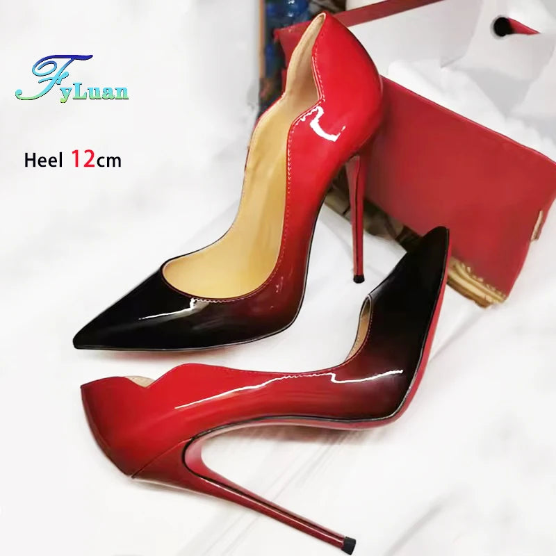 Brand New Sexy V Cut Lady Stiletto 6-12cm Multi Color Customized Fashion Pumps Red Black Gradient Pointed Toe Celebrity Shoes - Merit Sell