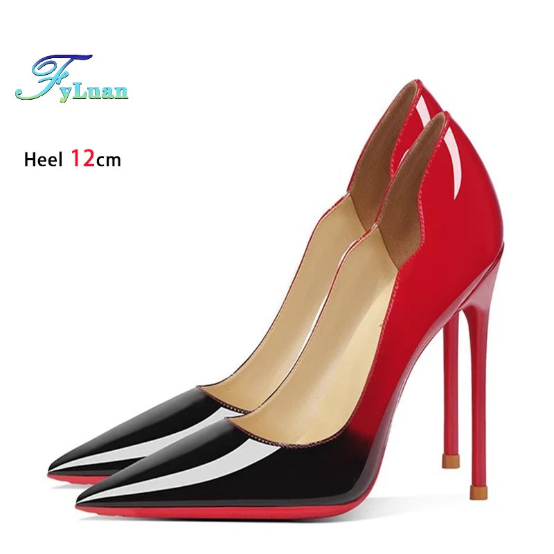 Brand New Sexy V Cut Lady Stiletto 6-12cm Multi Color Customized Fashion Pumps Red Black Gradient Pointed Toe Celebrity Shoes - Merit Sell