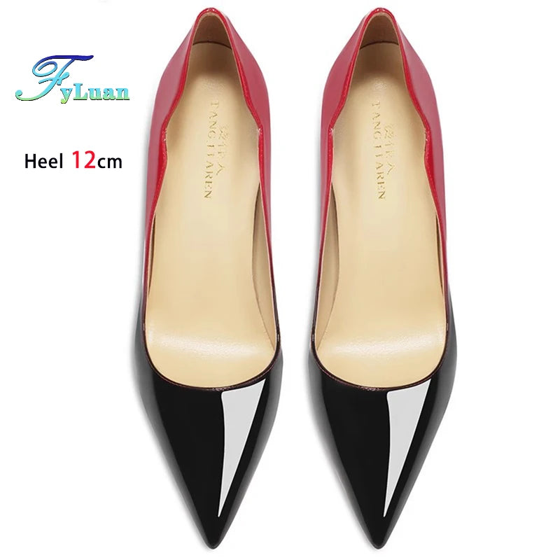 Brand New Sexy V Cut Lady Stiletto 6-12cm Multi Color Customized Fashion Pumps Red Black Gradient Pointed Toe Celebrity Shoes - Merit Sell