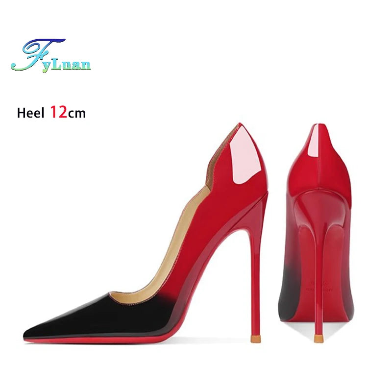 Brand New Sexy V Cut Lady Stiletto 6-12cm Multi Color Customized Fashion Pumps Red Black Gradient Pointed Toe Celebrity Shoes - Merit Sell